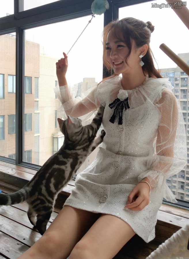 靳梦佳在家穿可爱棉袜逗猫(4/4)