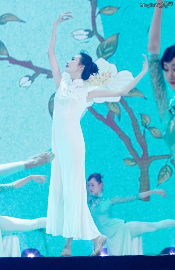 女星王鸥身着一套淡雅的白色旗袍表演《茉莉花》（第4张/共9张）