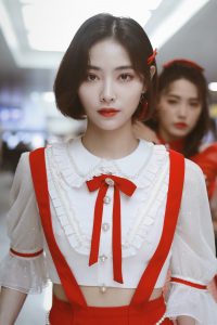小姐姐许佳琪造型甜美现身机场真是一个小腰精