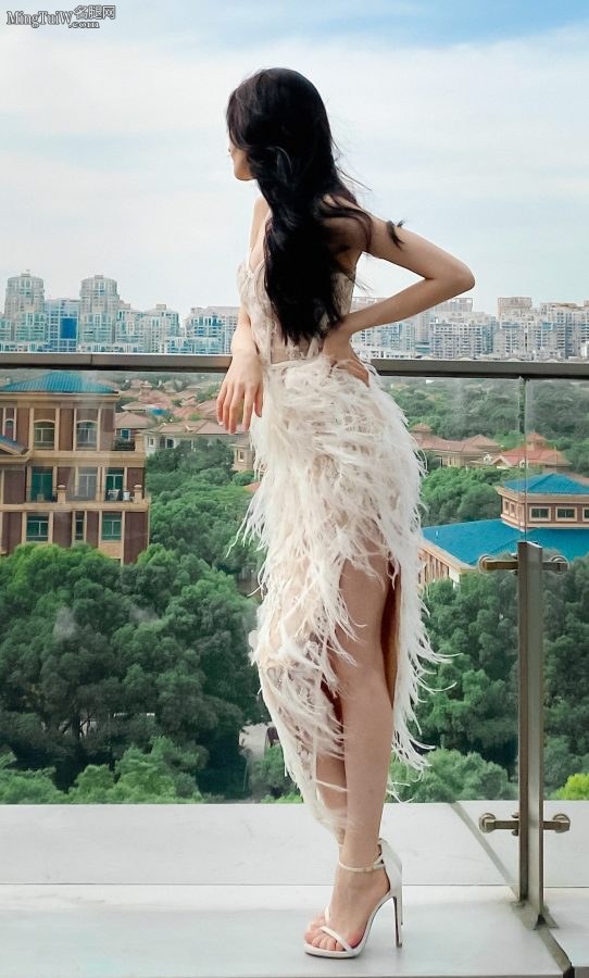 迪丽迪丽迪丽热巴穿镂空羽毛裙展露美腿(5/18)