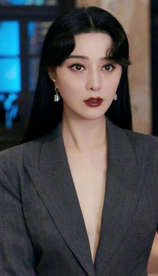 范冰冰气质干练身穿灰色深V西服套装显露事业线(3/9)
