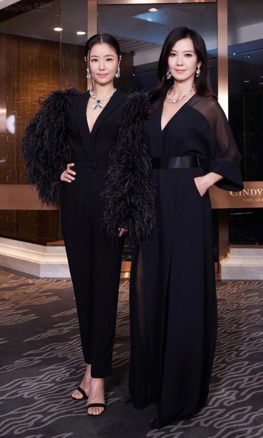 林心如身穿黑天鹅西服套装玉足踩凉高跟出席品牌活动(8/10)