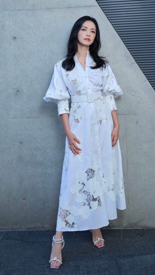 清爽的明星美女姚晨白裙玉足她的脸越来越好看了(1/5)
