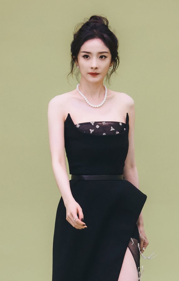 杨幂盘起头发穿一身优雅开叉礼服，美脸、玉腿、嫩足都绝了(11/14)