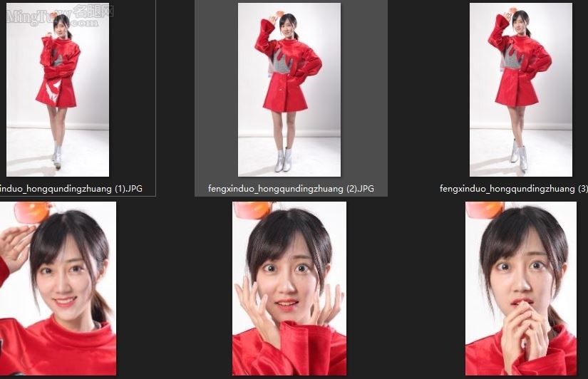 90后偶像歌手冯薪朵红裙细腿摄影棚无修照(1/11)