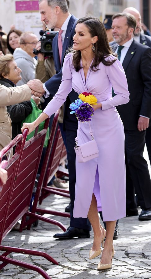 Queen Letizia Ortiz of Spain made a wonderful appearance in a noble purple dress and stiletto heels(1/5)