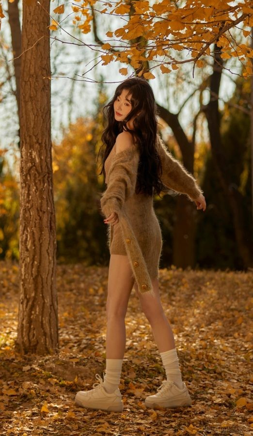 孔雪儿在金秋森林里拍写真美腿修长笔直(2/3)