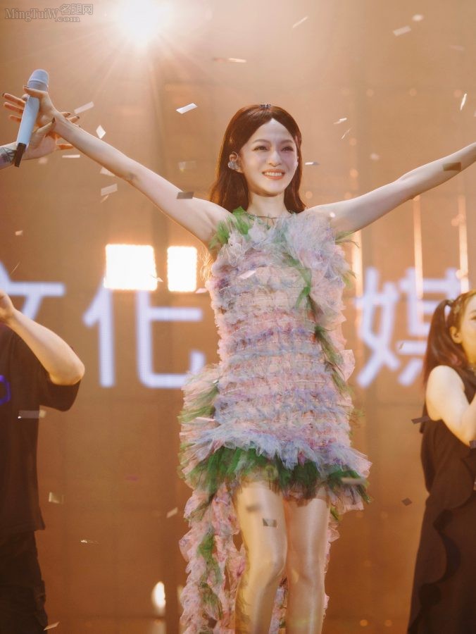 张韶涵在演唱会上穿清新花裙亮出肉丝腿(4/39)