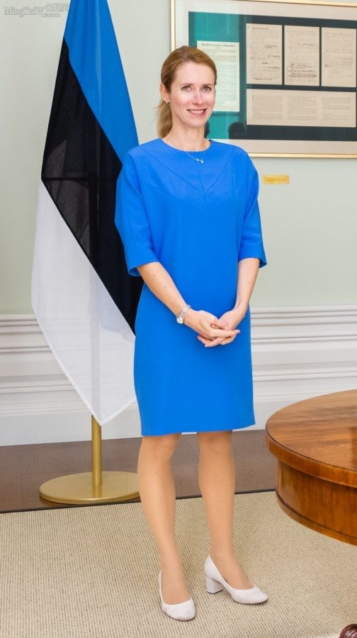 欧洲议会主席Roberta Metsola穿裤里丝和爱沙尼亚总理Kaja Kallas会面（第5张/共7张）
