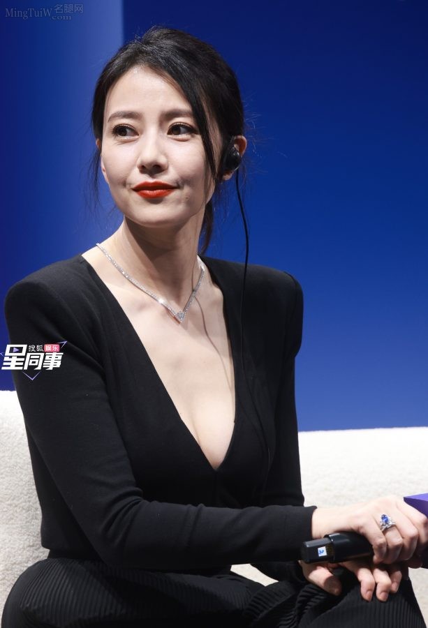 高圆圆身穿一条大深V黑裙配上鲜红色美唇尽显成熟魅力(11/14)