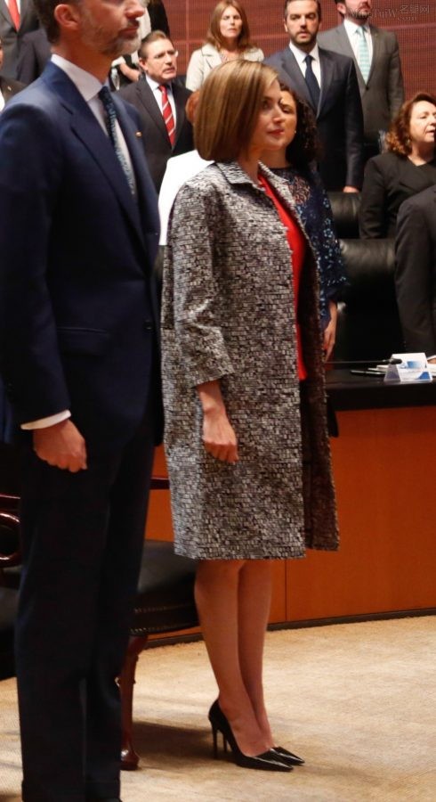 西班牙王妃莱蒂齐亚·奥尔蒂斯·罗卡索拉诺踩尖头细高跟出席会议(2/3)