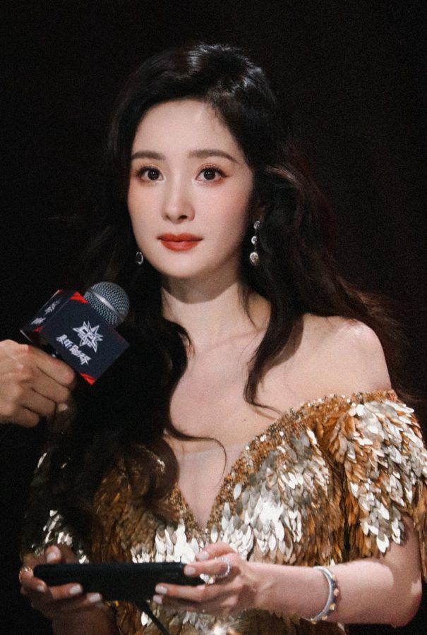 杨幂身穿深V高开叉美裙，大秀事业线和光滑玉腿(16/18)
