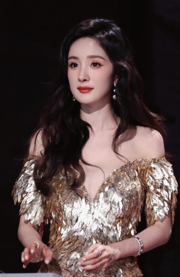 杨幂身穿深V高开叉美裙，大秀事业线和光滑玉腿(17/18)