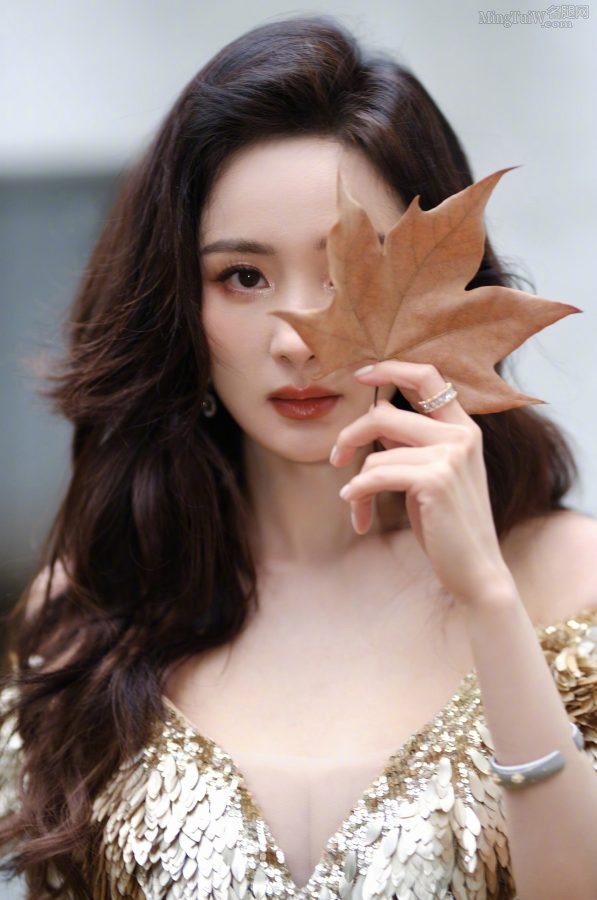 杨幂身穿深V高开叉美裙，大秀事业线和光滑玉腿(10/18)
