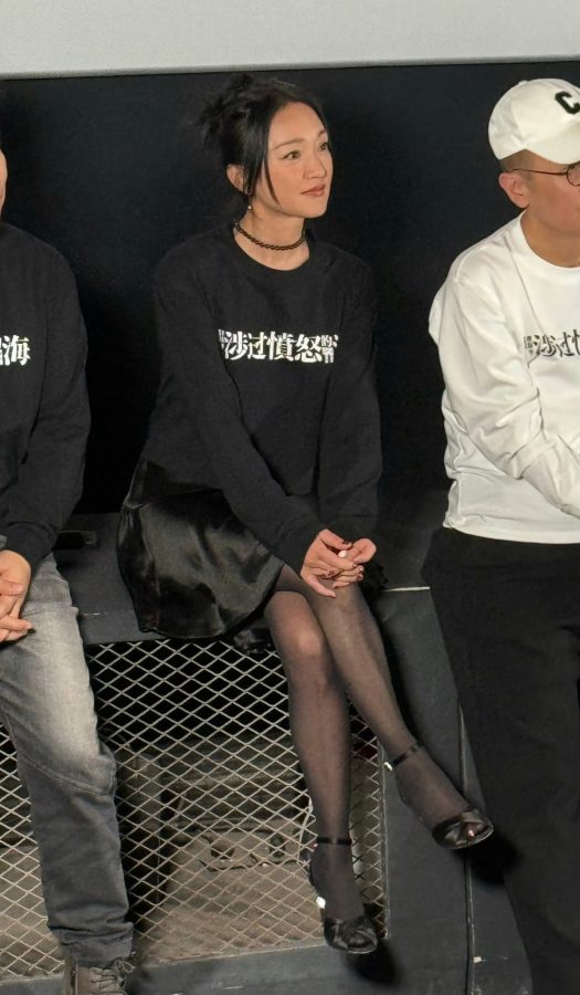 女明星周迅腿穿黑丝配露趾高跟鞋现身电影宣传活动翘腿坐姿(59/60)