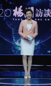 《G20杨澜访谈录》主持人杨澜职业套装肉丝白高跟登台（第2张/共15张）