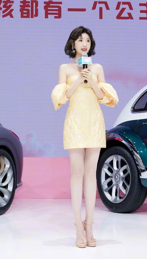 毛晓彤出席长城欧拉汽车宣传活动，穿露肩低胸公主裙美腿鲨（第12张/共13张）
