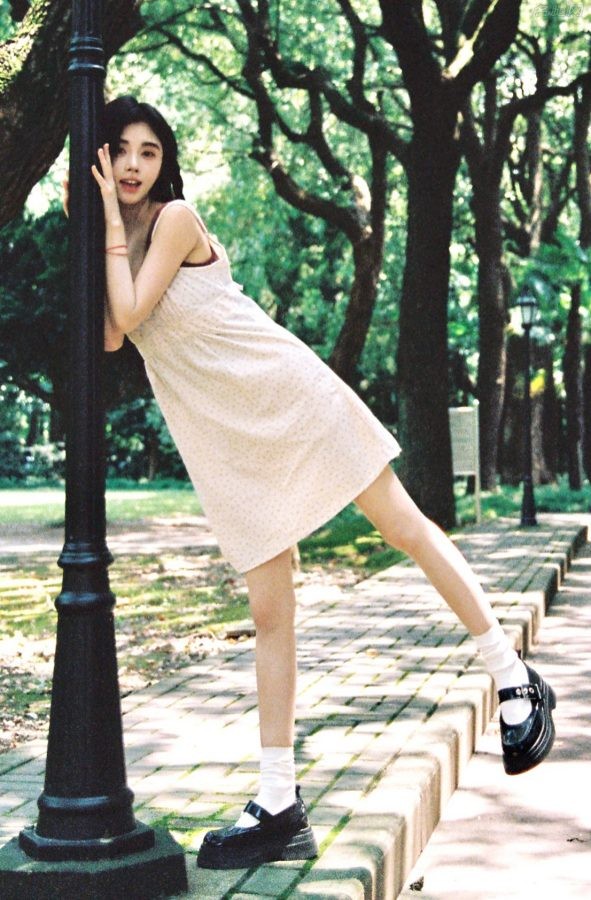 清纯烂漫鞠婧祎穿碎花短裙筷子腿光滑(2/5)