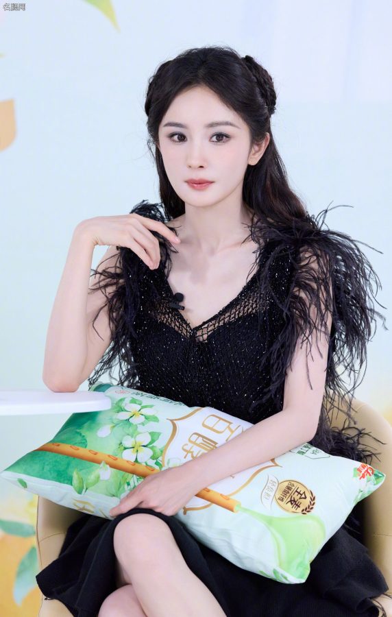 杨幂身穿黑天鹅长裙踩红底镶钻网纱高跟鞋玉腿迷人(9/12)