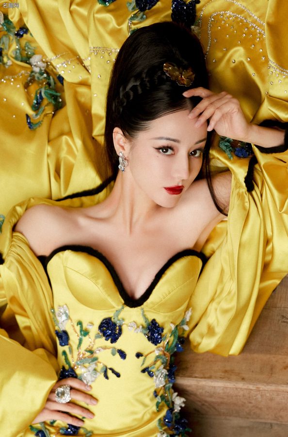 迪丽热巴穿深V曳地礼服秀事业线气质华贵(6/17)