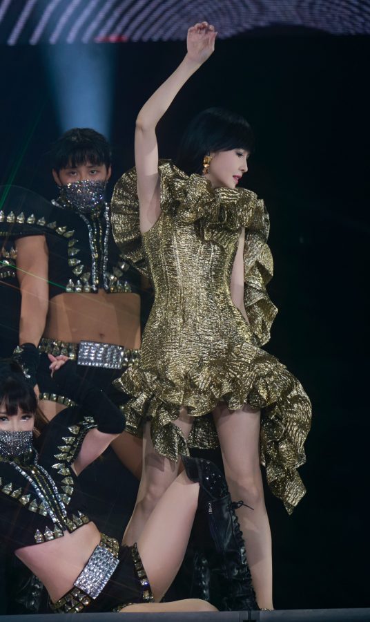 周慧敏演唱会上穿黄金短裙秀肉丝腿(20/29)