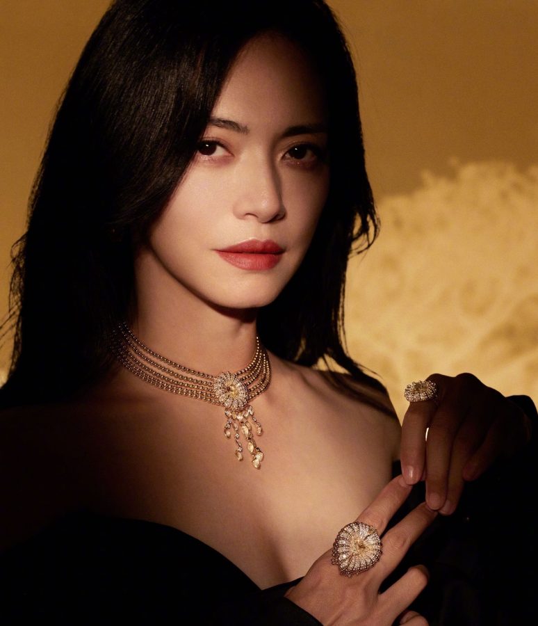 姚晨红唇美脸珠光宝气穿低胸黑裙大秀事业线(4/8)