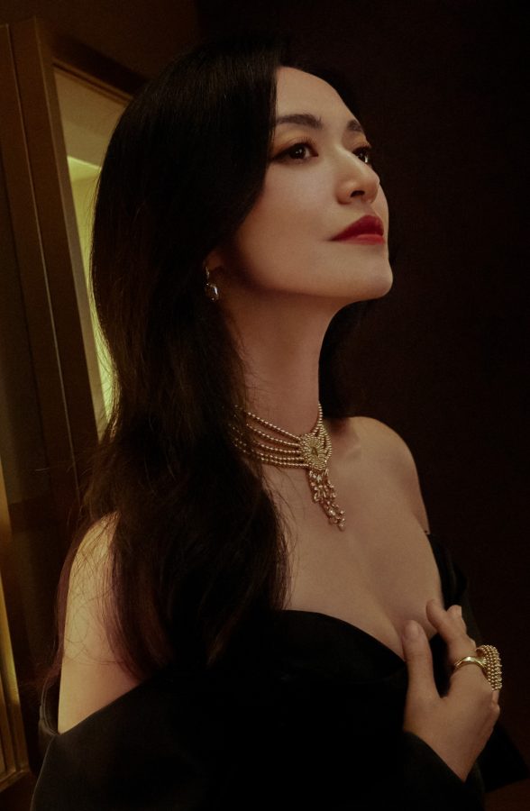 姚晨红唇美脸珠光宝气穿低胸黑裙大秀事业线(8/8)