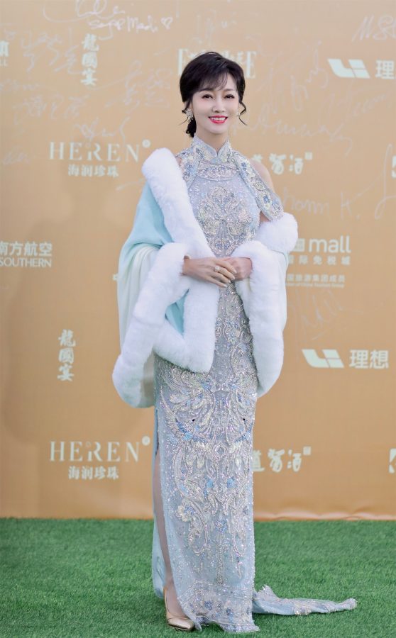 最美蛇精赵雅芝穿中式开叉礼裙展现优雅妩媚身姿，出席海南岛国际电影节闭幕式(13/16)