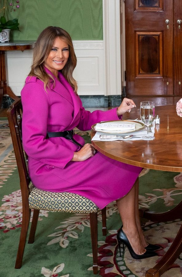 Melania Trump修长小腿踩尖头高跟出席接待活动(5/8)