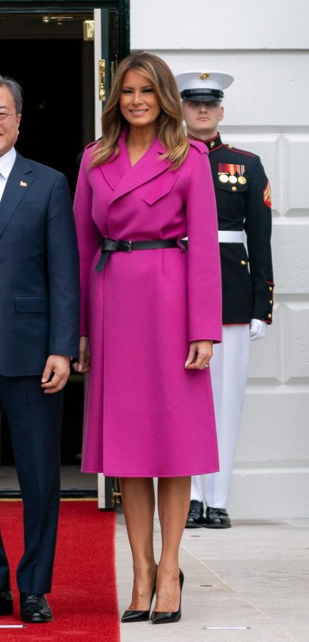 Melania Trump修长小腿踩尖头高跟出席接待活动(6/8)