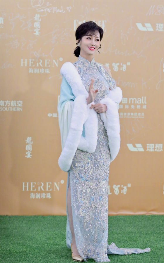 最美蛇精赵雅芝穿中式开叉礼裙展现优雅妩媚身姿，出席海南岛国际电影节闭幕式(14/16)
