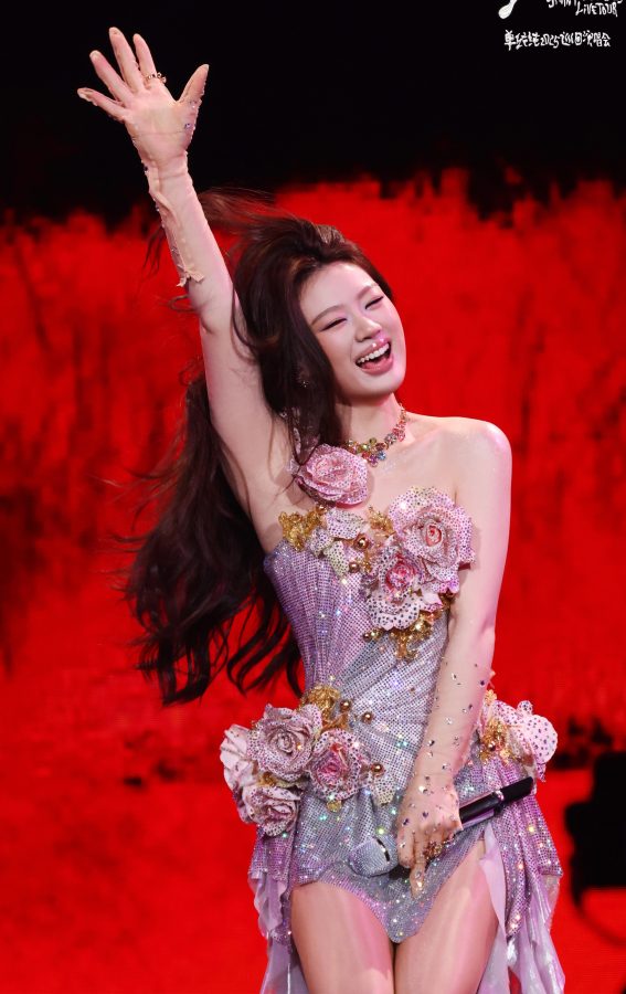 绝美小姐姐单依纯身穿粉紫色花朵礼服搭配肉色丝袜闪耀演唱会舞台(77/82)