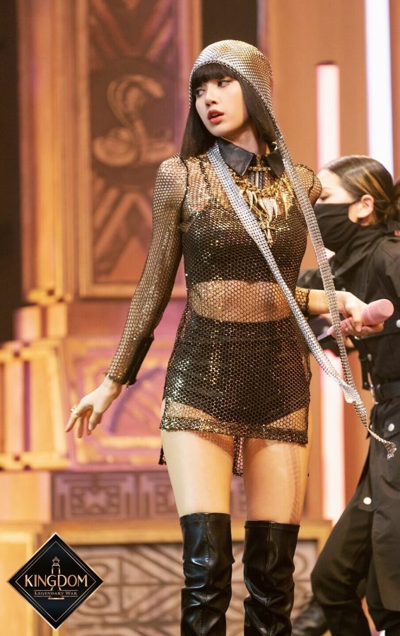 舞台女王LISA“战袍”太惹火！渔网透视装大秀苗条好身材，一双美腿若隐若现(5/5)