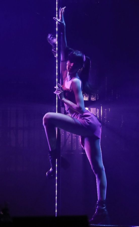 LISA舞台大秀苗条“小蛮腰”！粉色爱心战衣配超短裙，一双逆天美腿太惹火。(3/3)