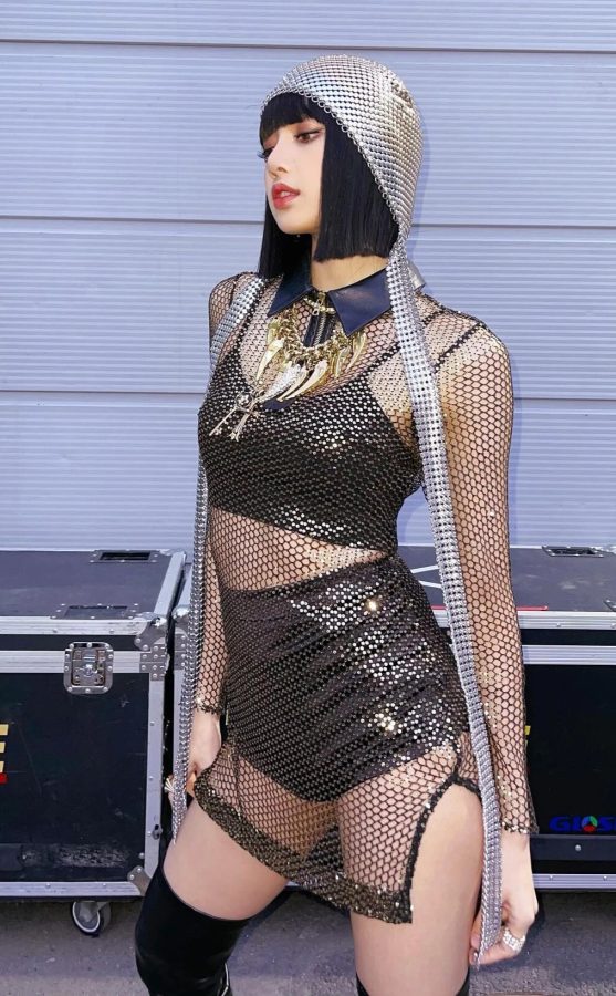 舞台女王LISA“战袍”太惹火！渔网透视装大秀苗条好身材，一双美腿若隐若现(3/5)