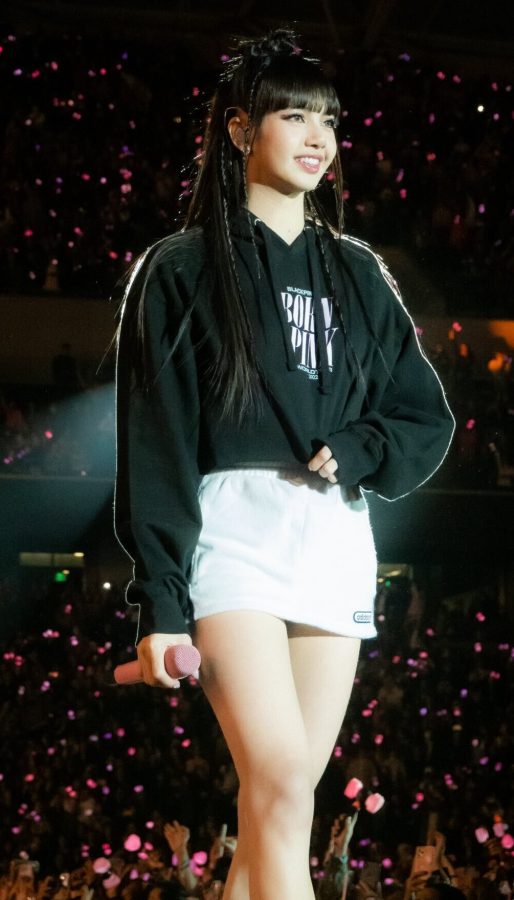 LISA短款卫衣配白色短裙，一双美腿在白色短裙下白到发光。(2/6)